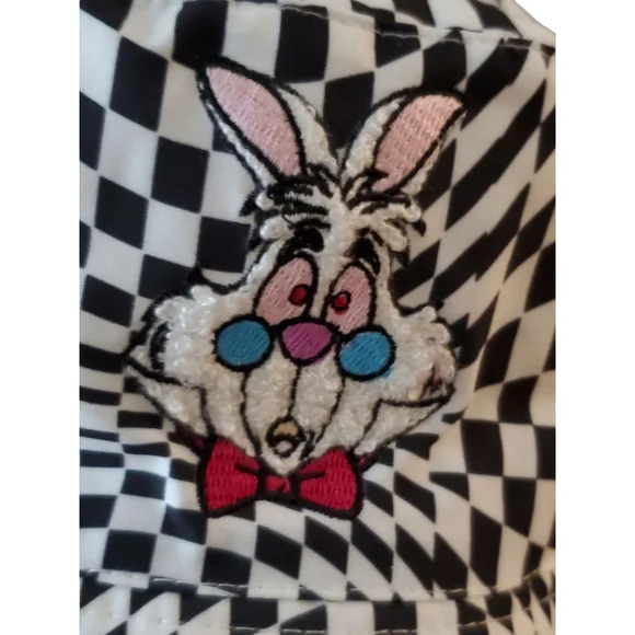 Disney Alice in Wonderland Rabbit Black & White Checkered Sherpa Bucket Hat - Picture 3 of 11